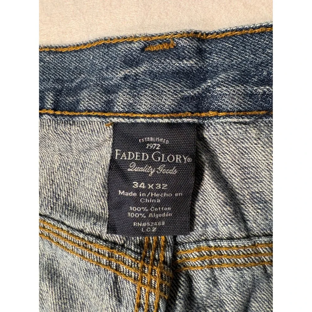 Faded Glory Men Carpenter Jean 34x32 Medium Wash Blue Denim Hammer Loop Workwear